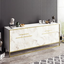 Hanah Home Polka - White Consola de Mármol Dorado y Blanco